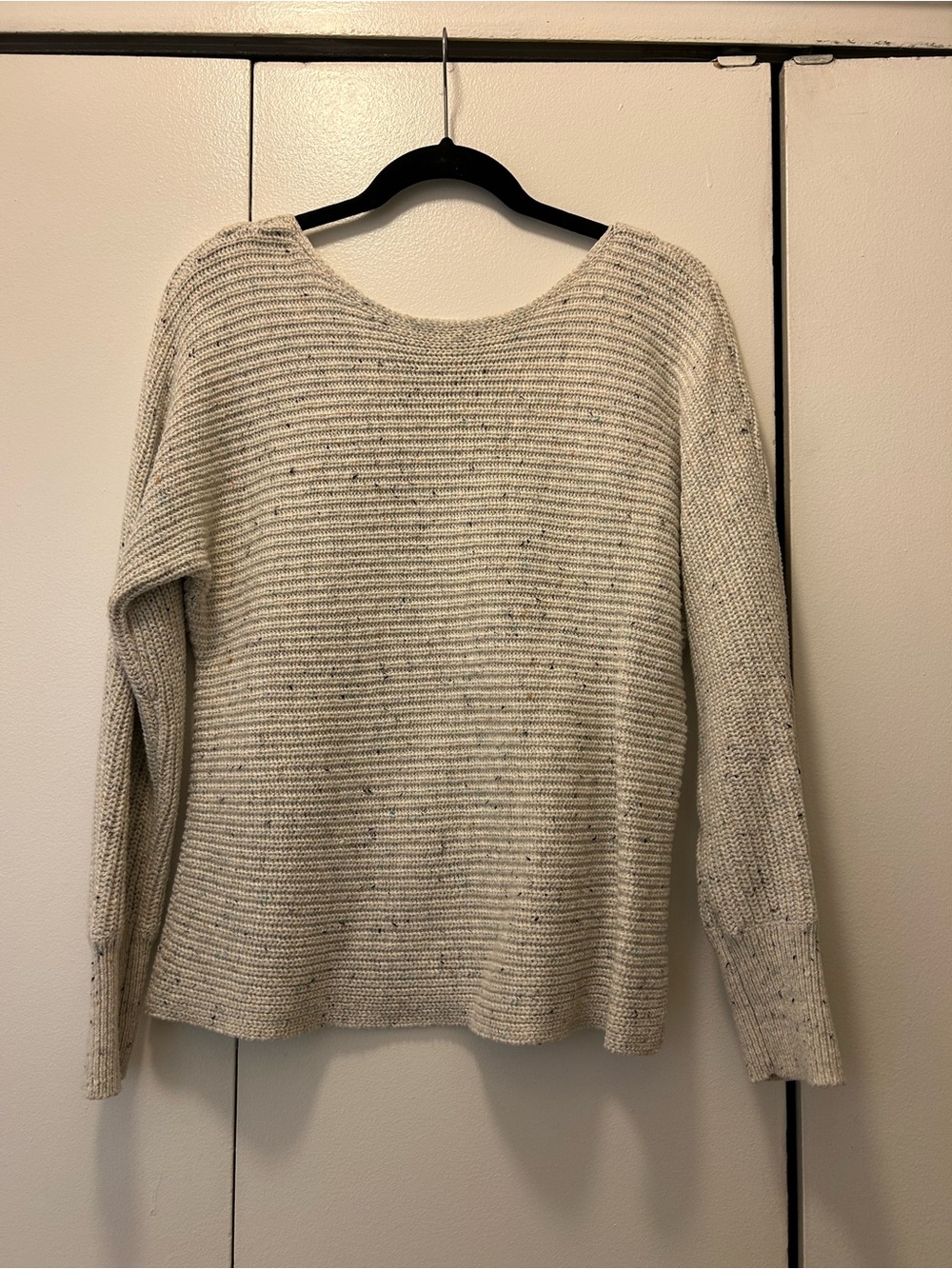 CAbi Cream Speckled Ribbed Scoopneck Sweater